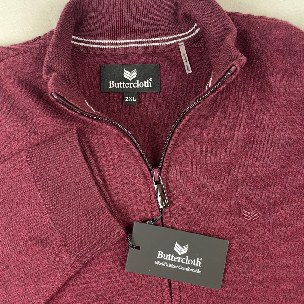 Buttercloth Dartford Manor Maroon Quarter Zip Sweater Mens 2XL SO002-RMA-2XL NEW